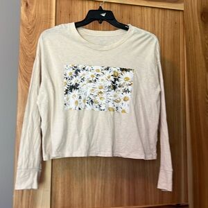 Aerie Long Sleeve Cotton Top Daisies Print Cropped